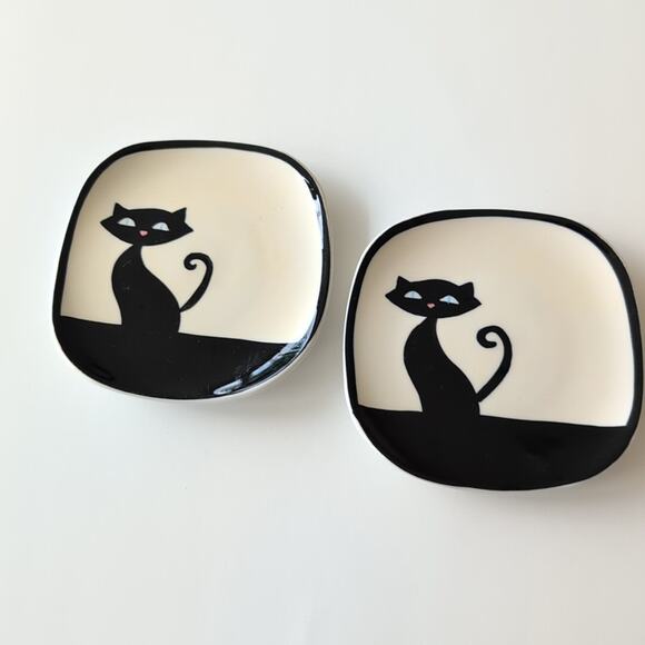 Vintage Hues N Brews Stylized Black Cat Mini Plates, Dishes, Coasters, Lot of 2 - Picture 1 of 10